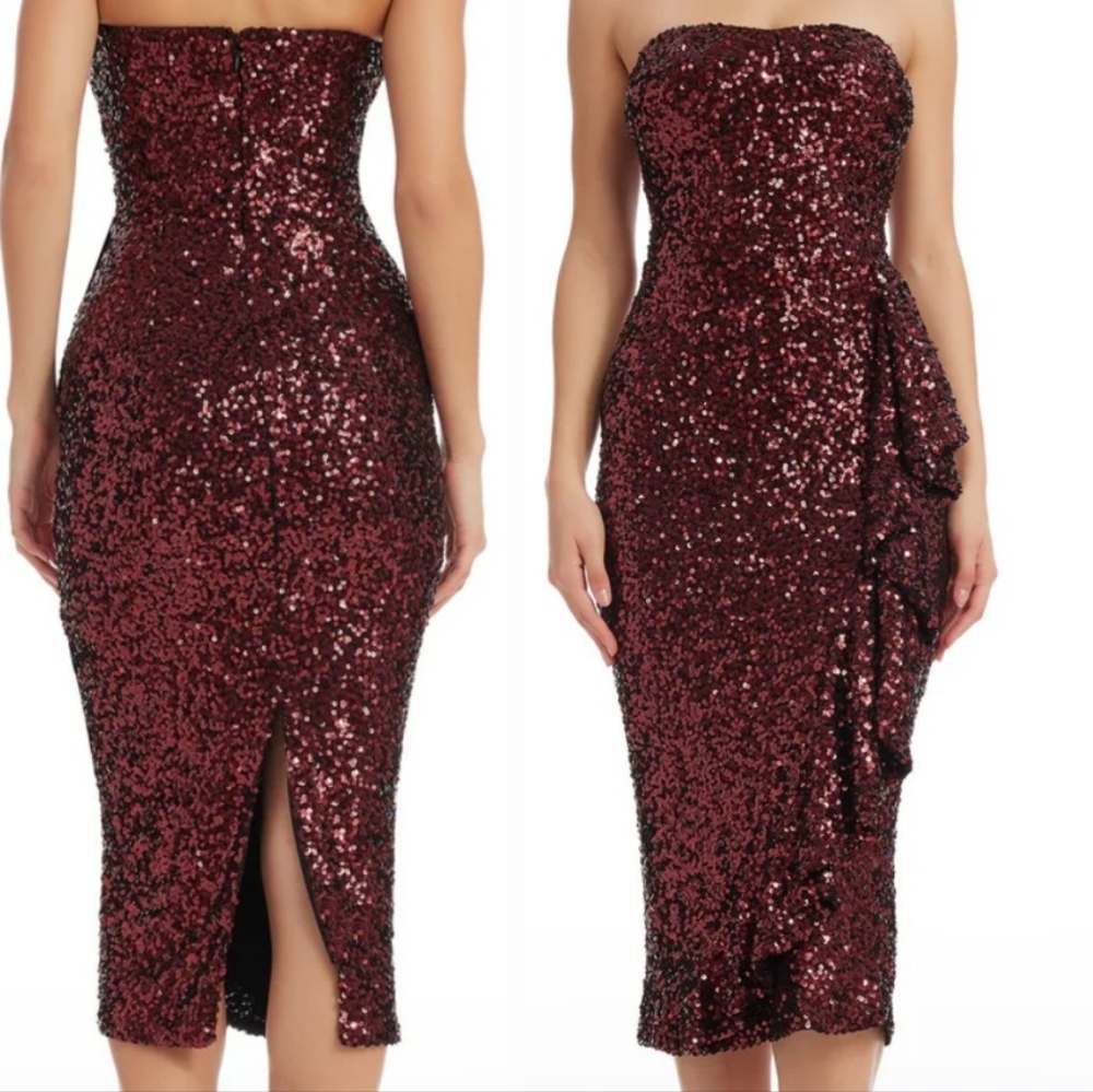 NWT‎ Dress The Population Alexis Strapless Sequin Sheath Dress Port Shimmer XXL